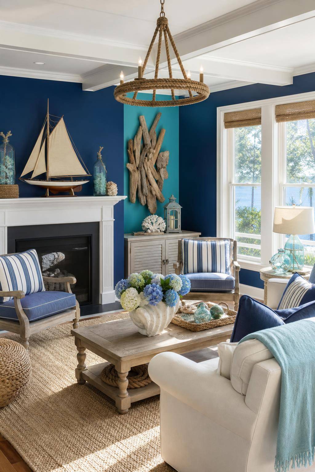 Ideen und Inspiration: Wandfarbe Blau- Gestalte maritime Accessoires in Blau-Nuancen