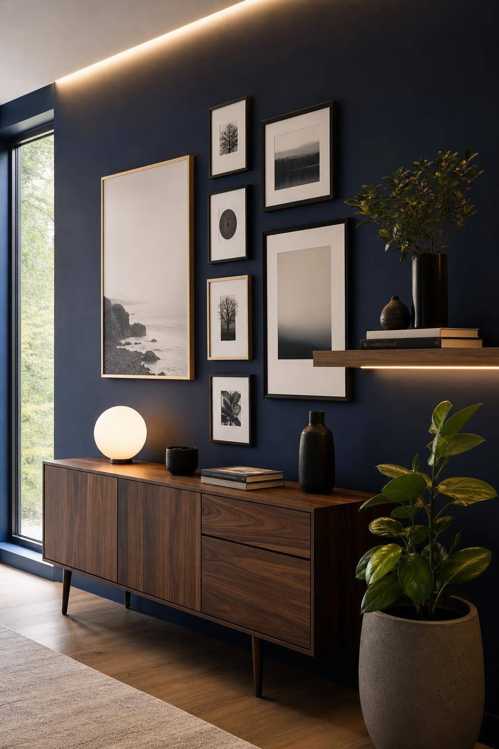 Ideen und Inspiration: Wandfarbe Blau- Kreiere einen Galeriebereich auf blauen Flächen