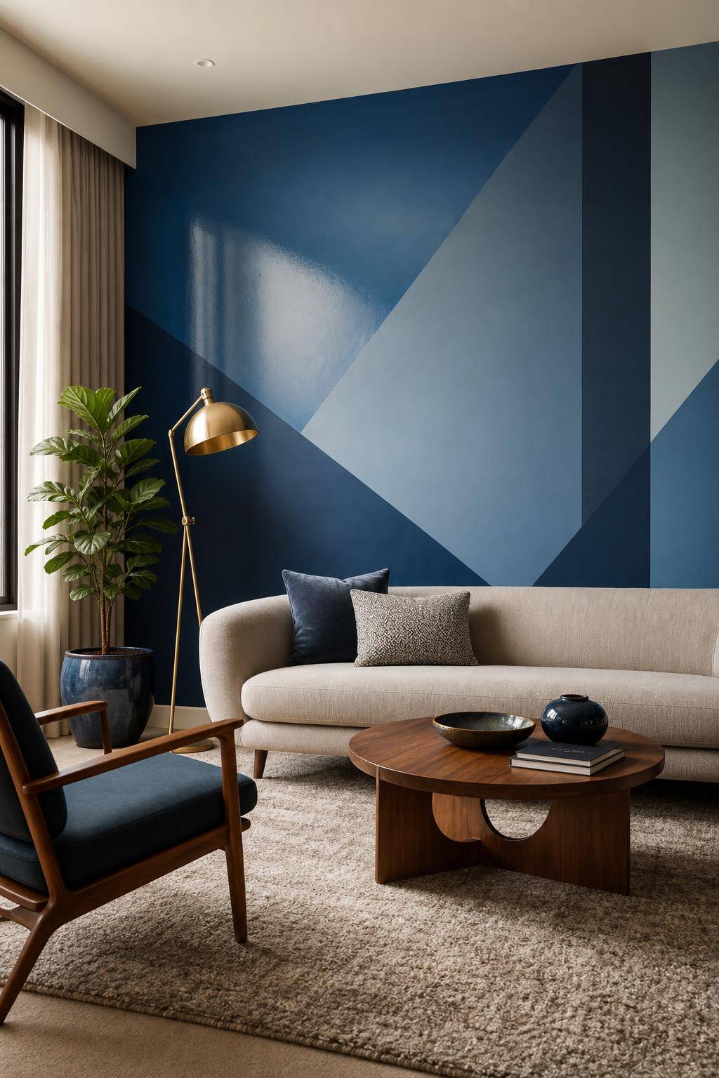Ideen und Inspiration: Wandfarbe Blau- Male geometrische Muster in verschiedenen Blauabstufungen