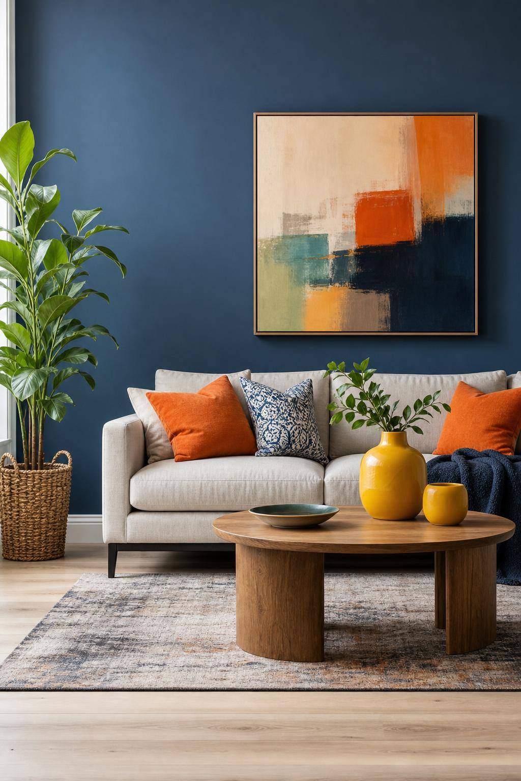Ideen und Inspiration: Wandfarbe Blau- Platziere bunte Dekoration vor blauen Hintergründen