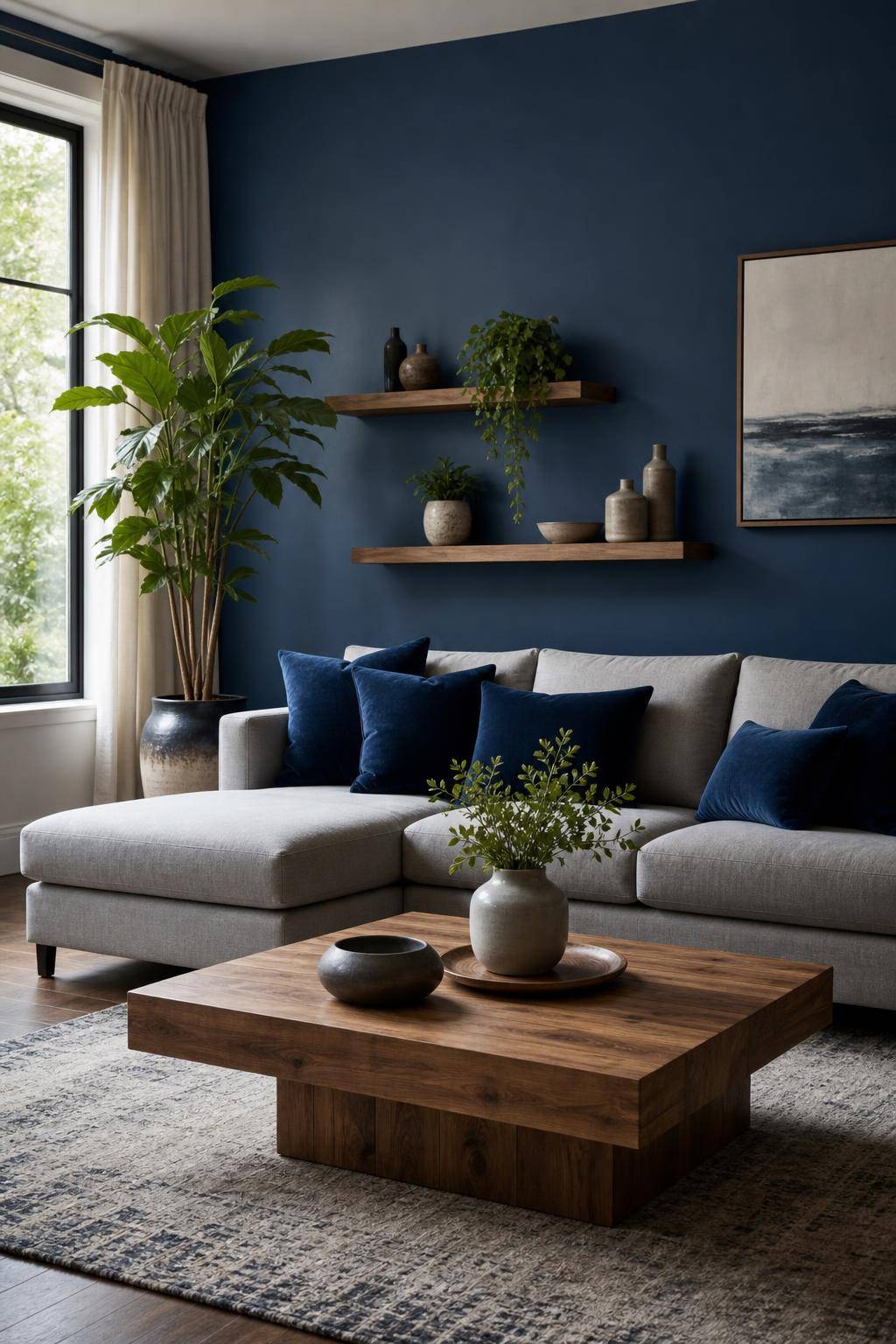 Ideen und Inspiration: Wandfarbe Blau- Wähle samtige blaue Kissen zum Abrunden