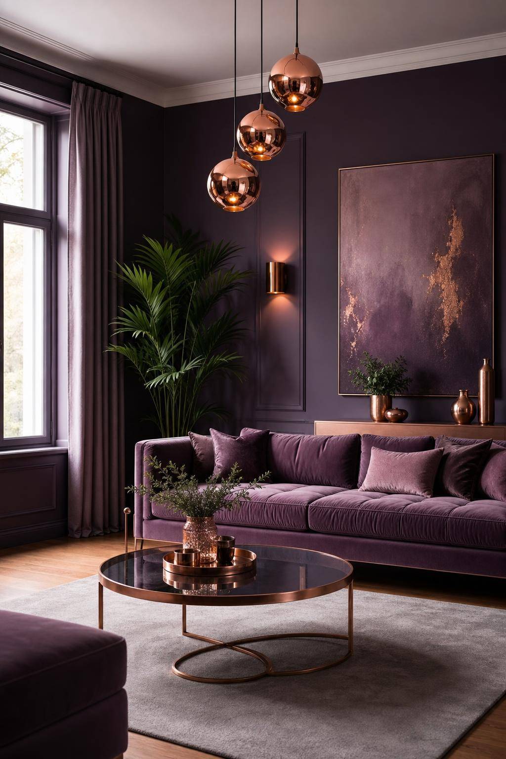 Ideen und Inspiration: Wandfarbe Lila- Dekoriere mit Kupfer und dunklem Lila