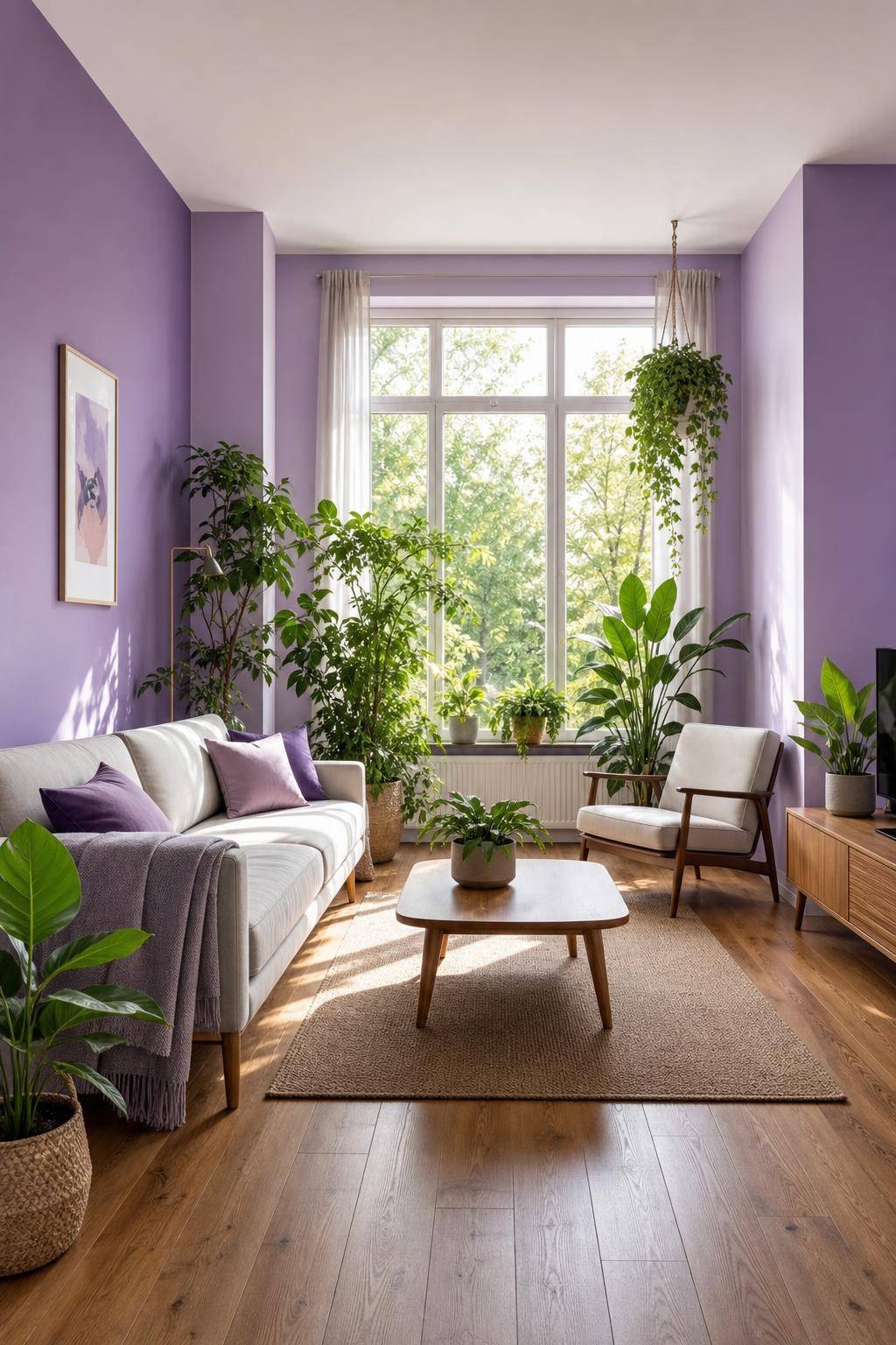 Ideen und Inspiration: Wandfarbe Lila- Ergänze Lila mit grünen Pflanzen