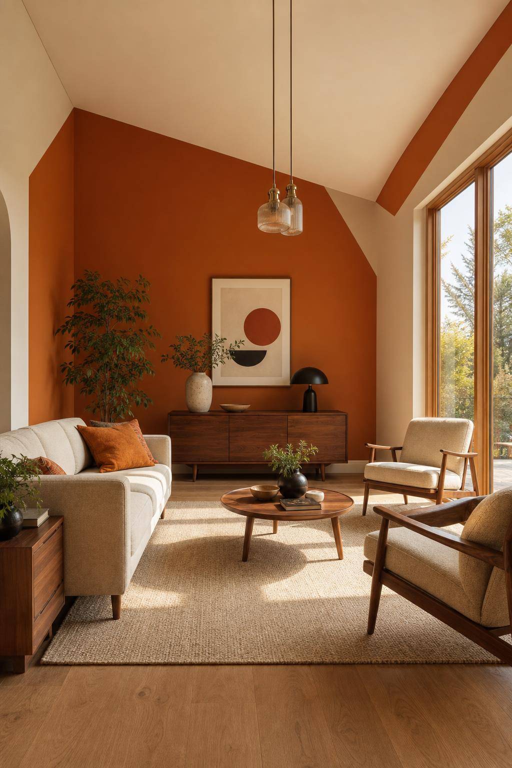 Ideen und Inspiration: Wandfarbe Orange- Betone Ecken mit geometrischen Orangenelementen