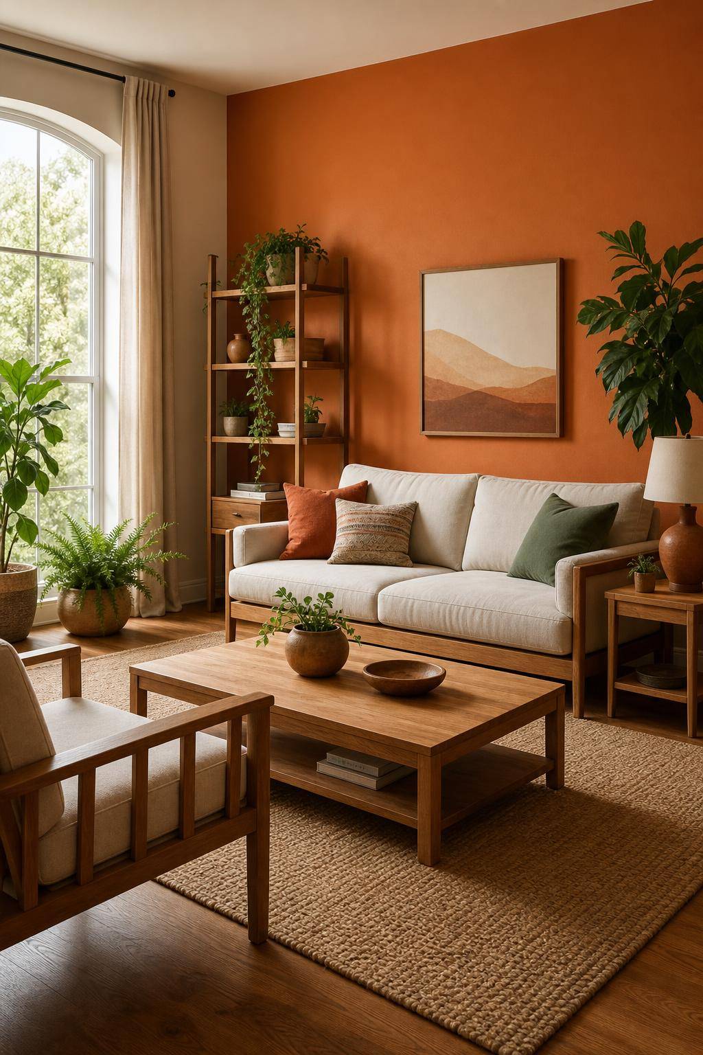 Ideen und Inspiration: Wandfarbe Orange- Kombiniere Orange mit Holzmöbeln für Wärme