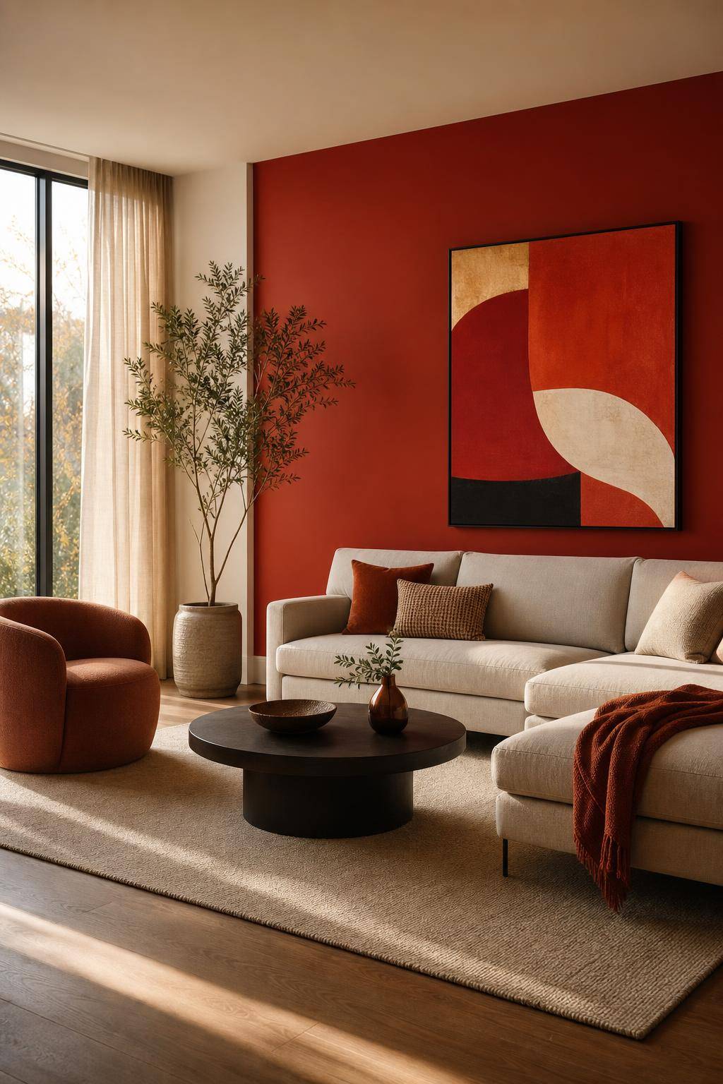 Ideen und Inspiration: Wandfarbe Rot- Teste Wandbilder in kräftigem Rot-Orange