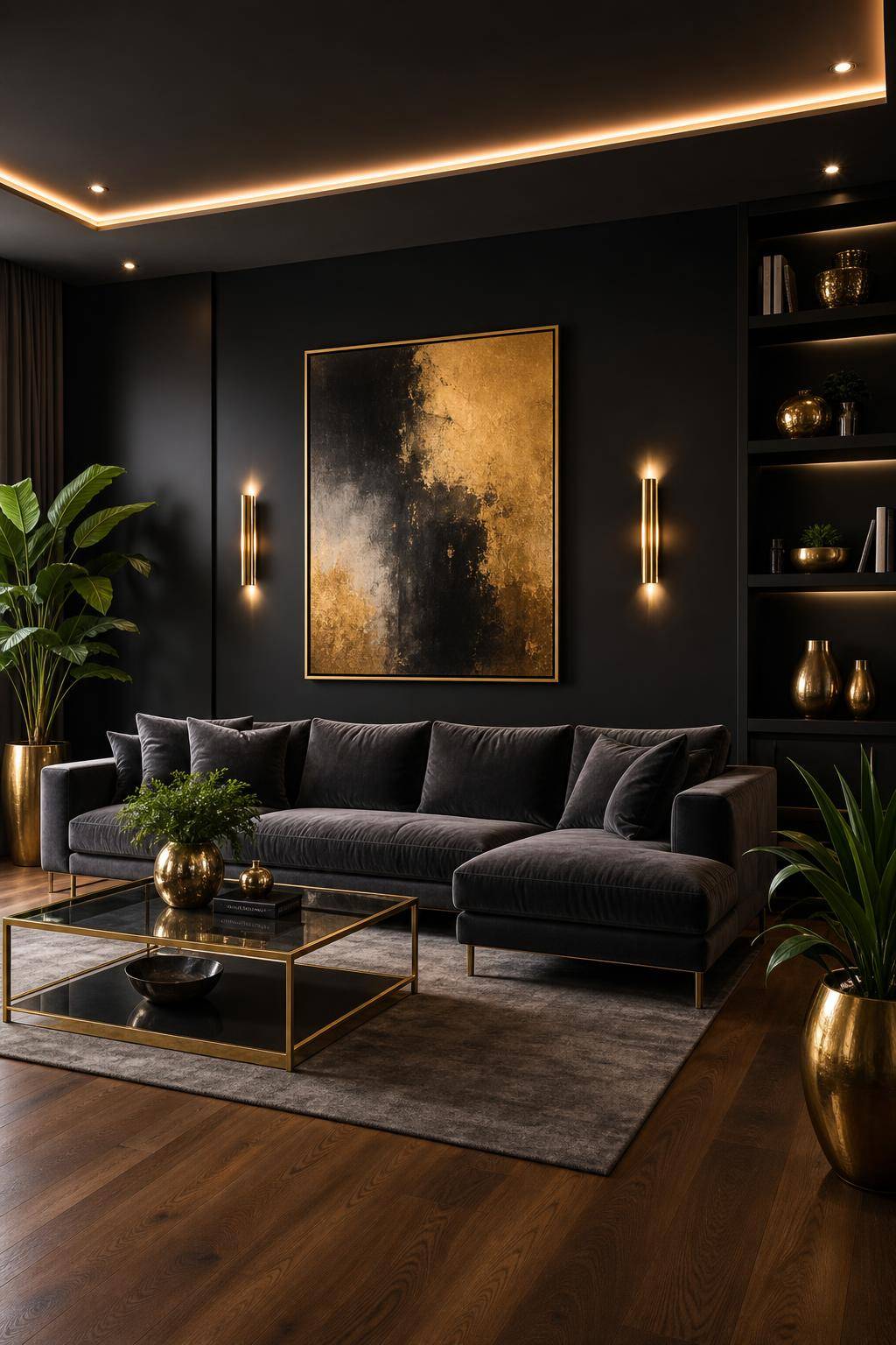 Ideen und Inspiration: Wandfarbe Schwarz-Kombiniere Schwarz mit goldenen Akzenten
