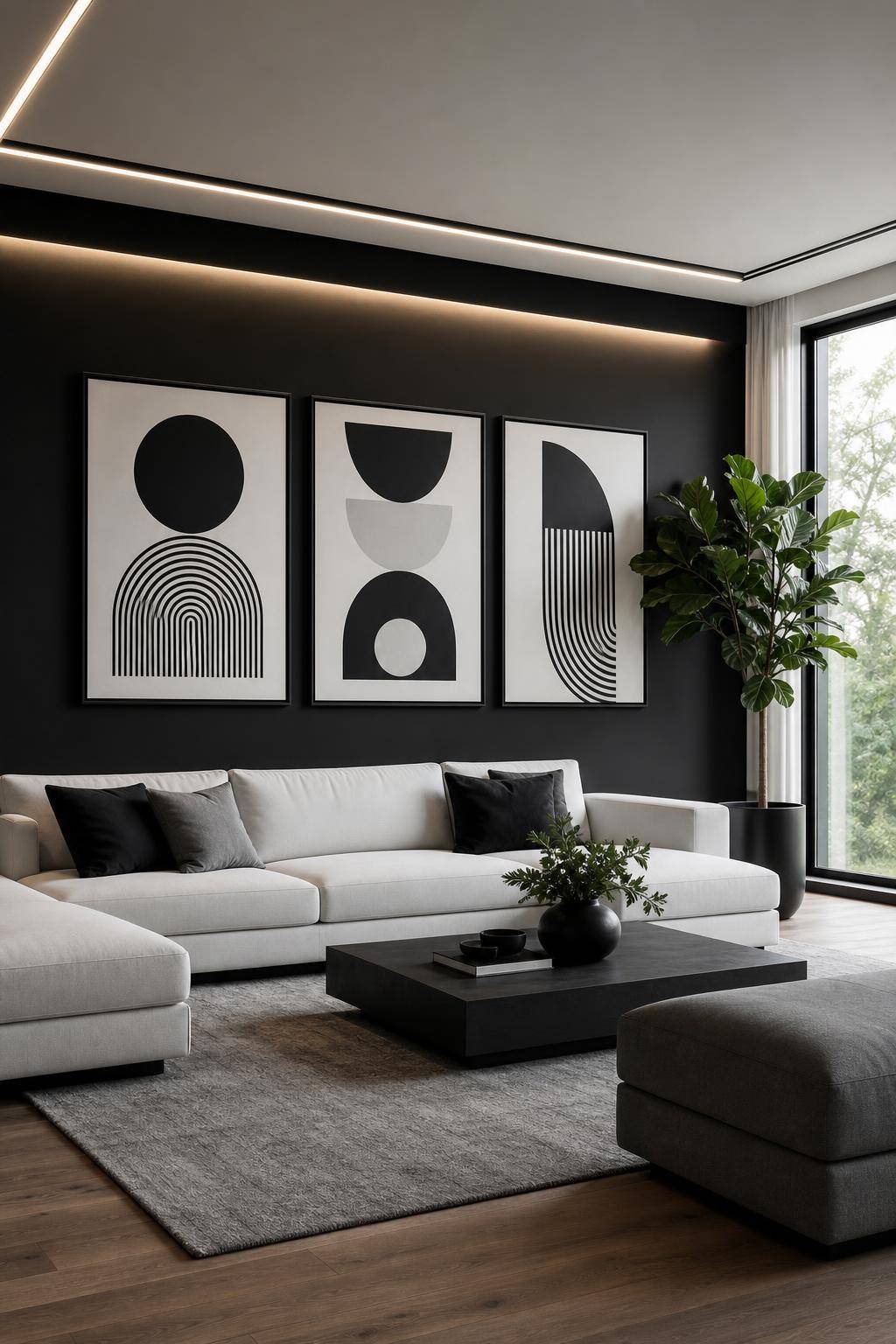 Ideen und Inspiration: Wandfarbe Schwarz- Arrangiere grafische Prints in Schwarz-Weiß