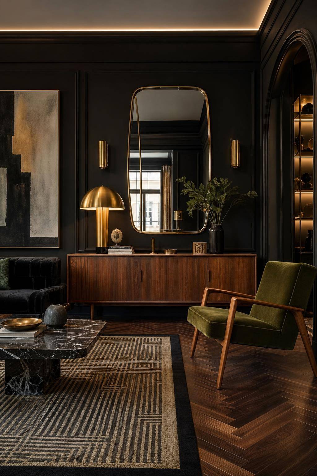 Ideen und Inspiration: Wandfarbe Schwarz- Integriere Vintage-Objekte für spannenden Stilbruch