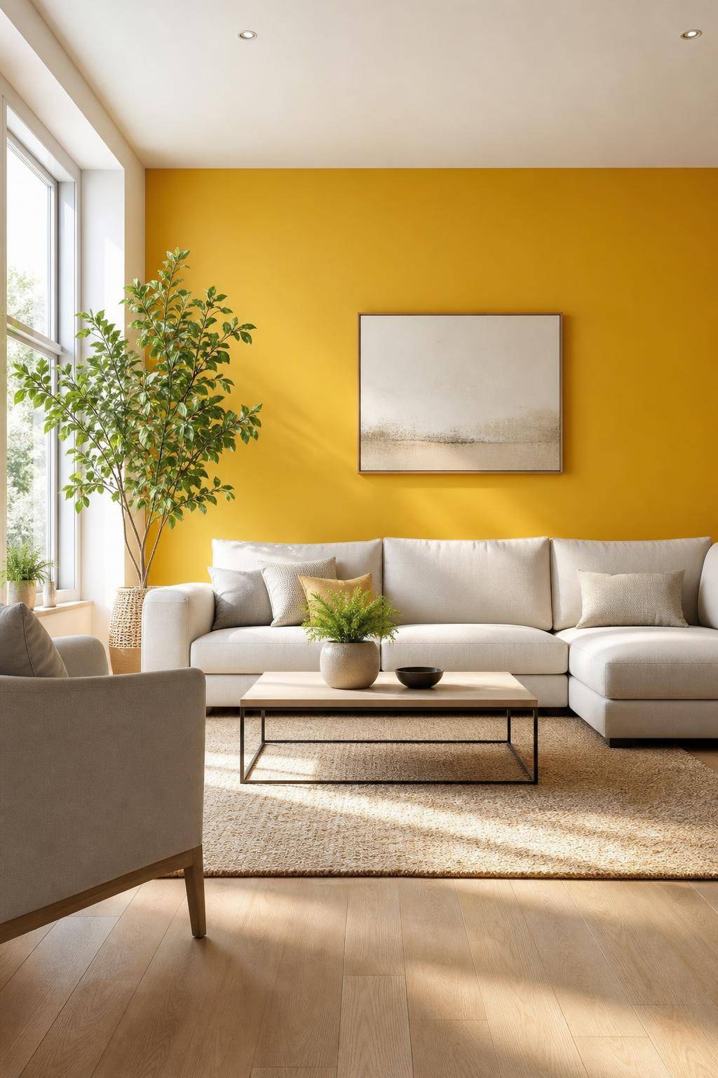 Inspiration: Wandfarbe Gelb- Betone eine einzelne Wand als gelben Eyecatcher