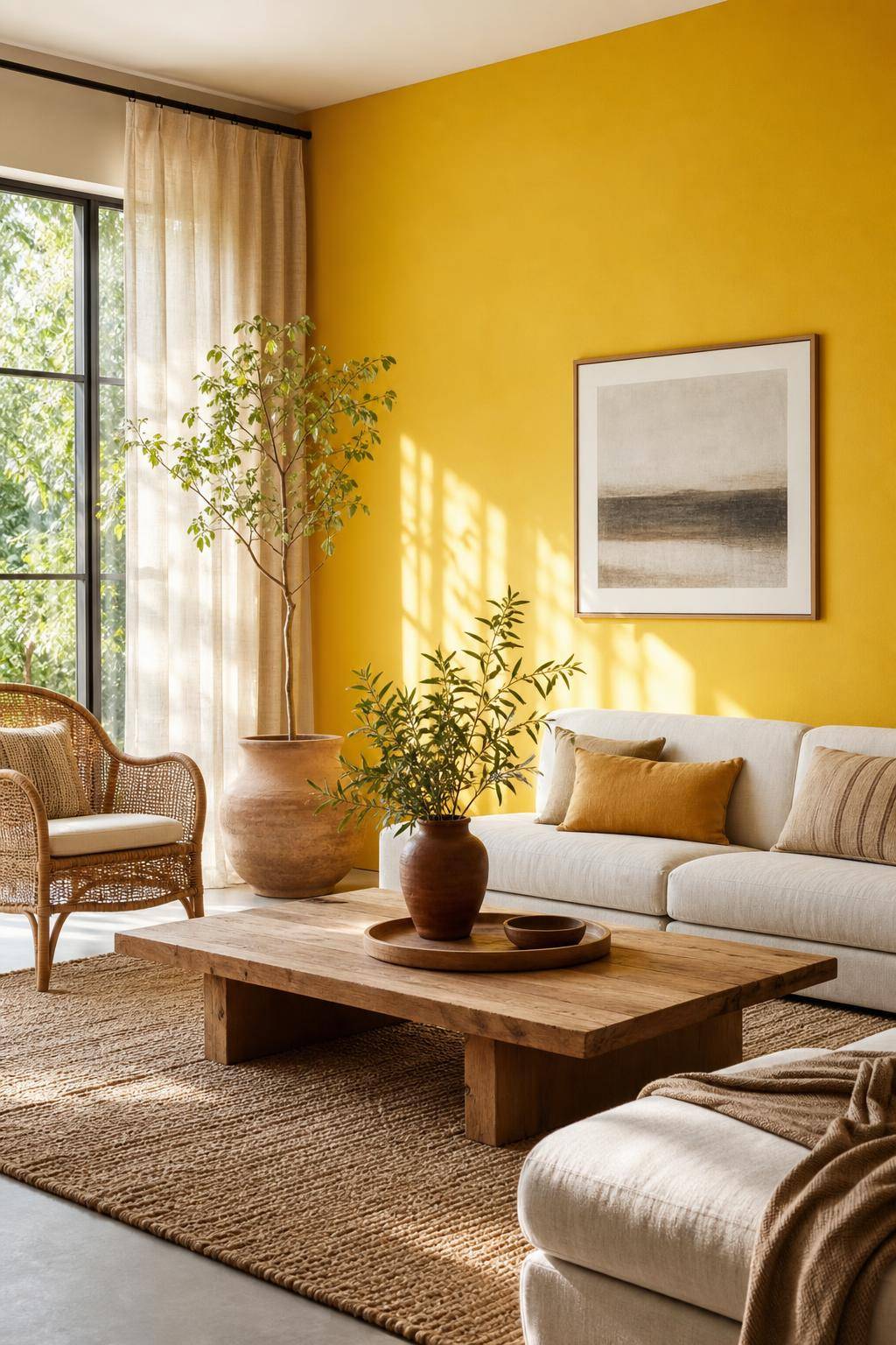Inspiration: Wandfarbe Gelb- Ergänze Gelb mit Accessoires in Naturmaterialien