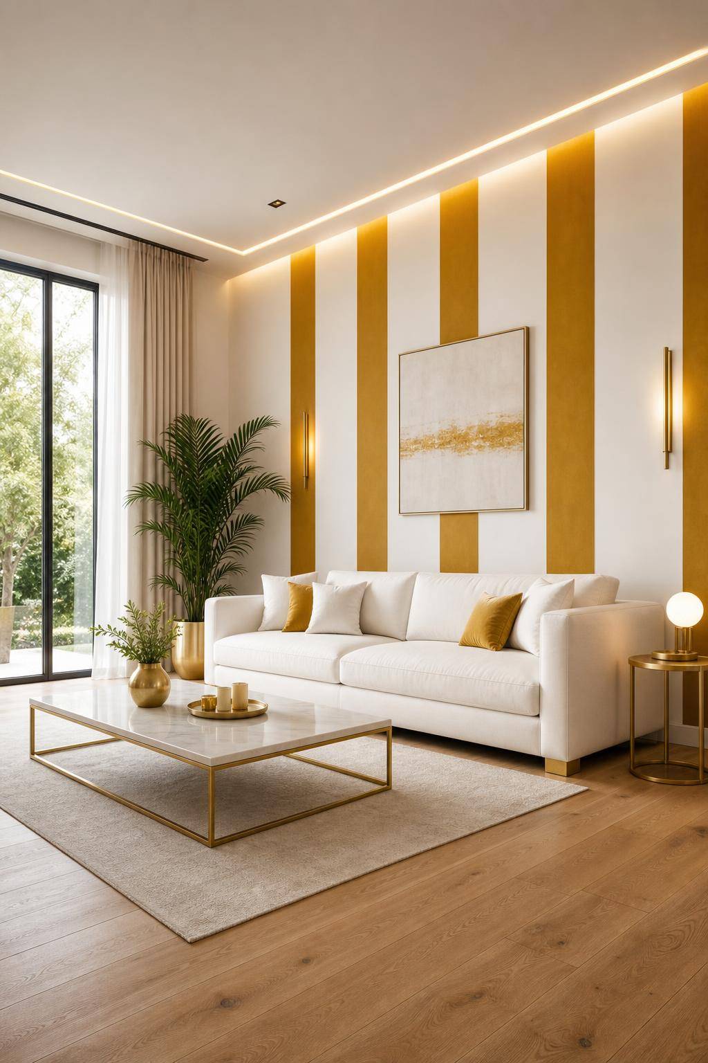 Inspiration: Wandfarbe Gelb- Hinterlasse lebendige Akzente durch goldgelbe Streifen