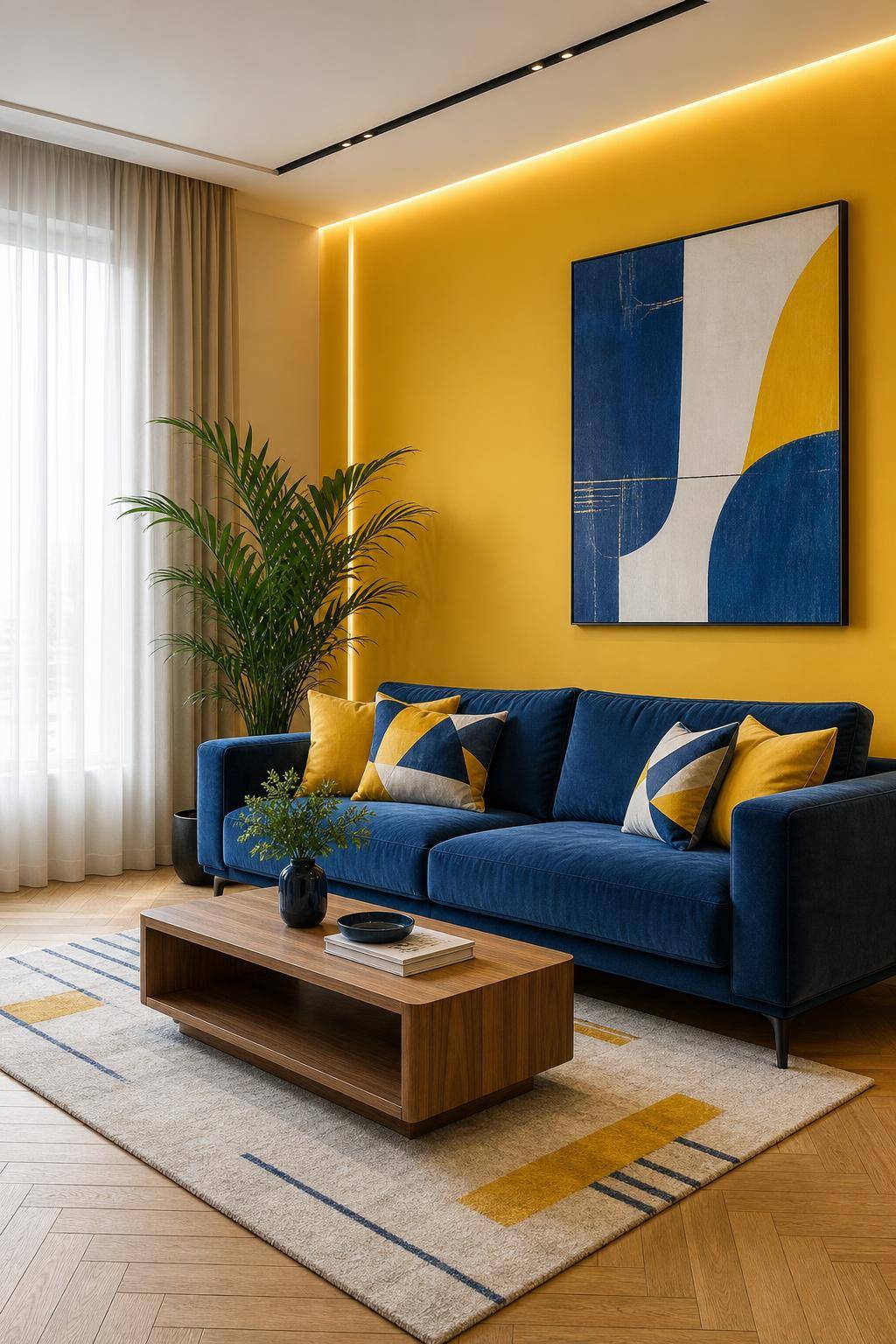 Inspiration: Wandfarbe Gelb- Kombiniere Gelb mit kühlem Blau für mehr Frische