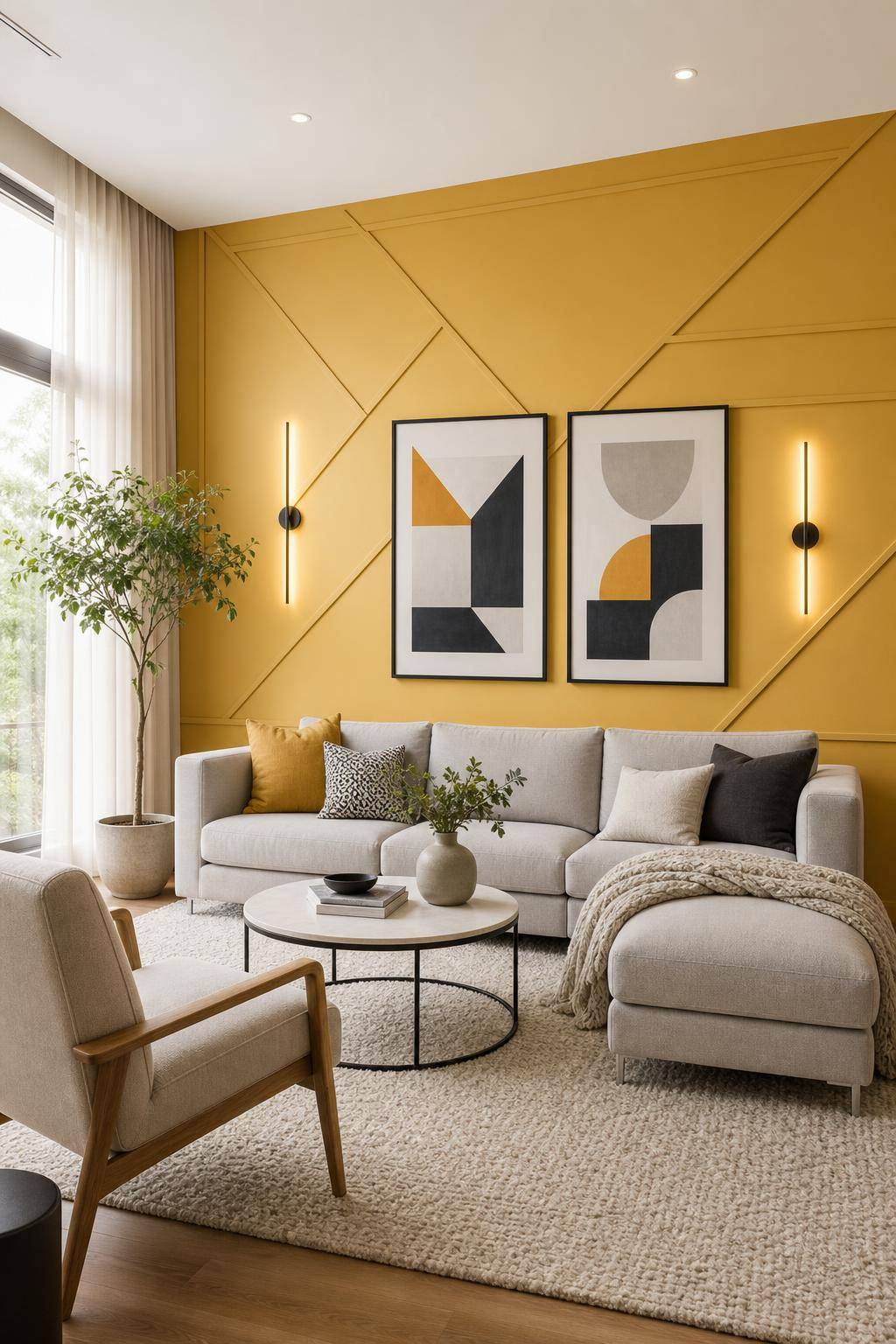 Inspiration: Wandfarbe Gelb- Nimm geometrische Muster für spannende Wandgestaltung