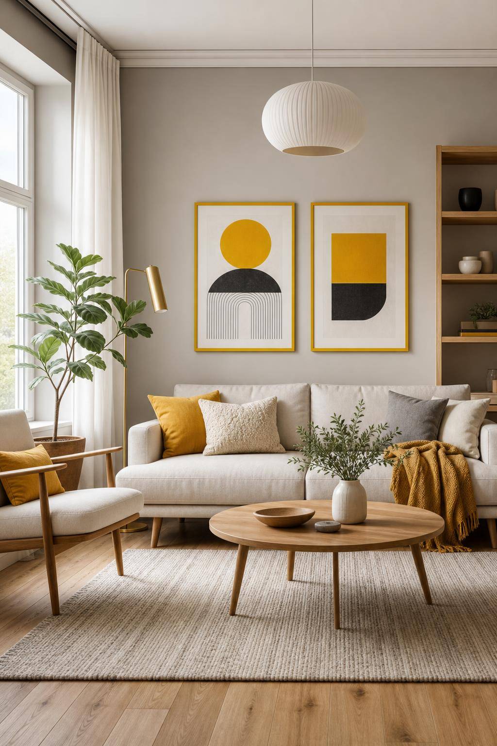 Inspiration: Wandfarbe Gelb- Setze Akzente durch gelbe Rahmen und Bilder
