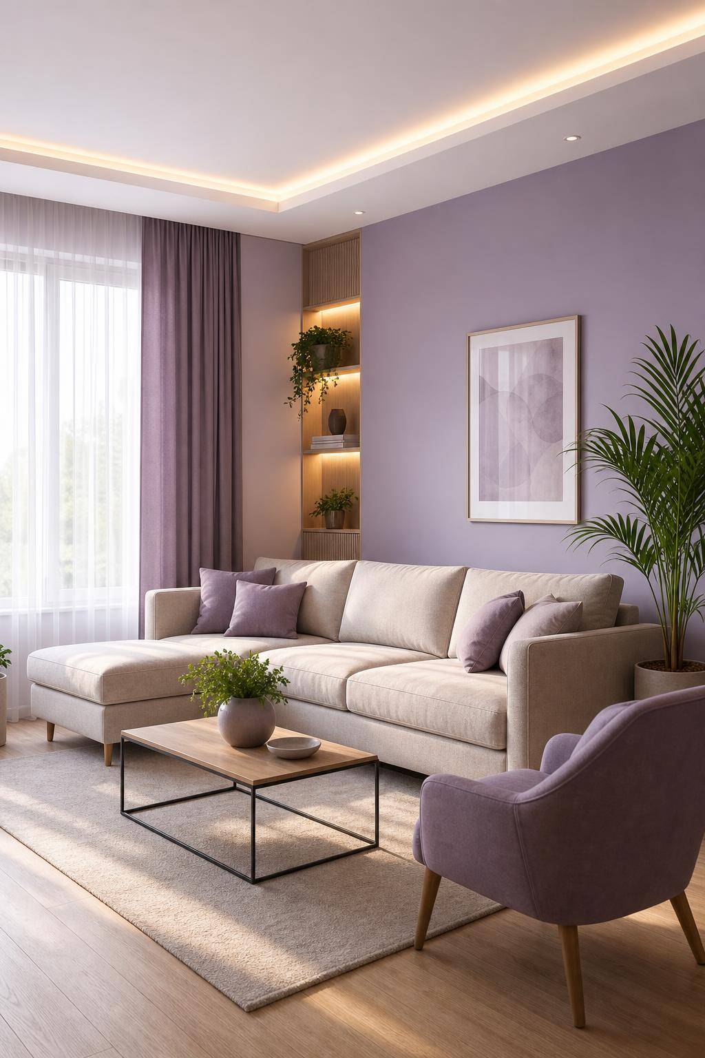 Inspiration: moderne Wandfarben- Beziehe sanfte Lavendeltöne für entspannte Atmosphäre ein