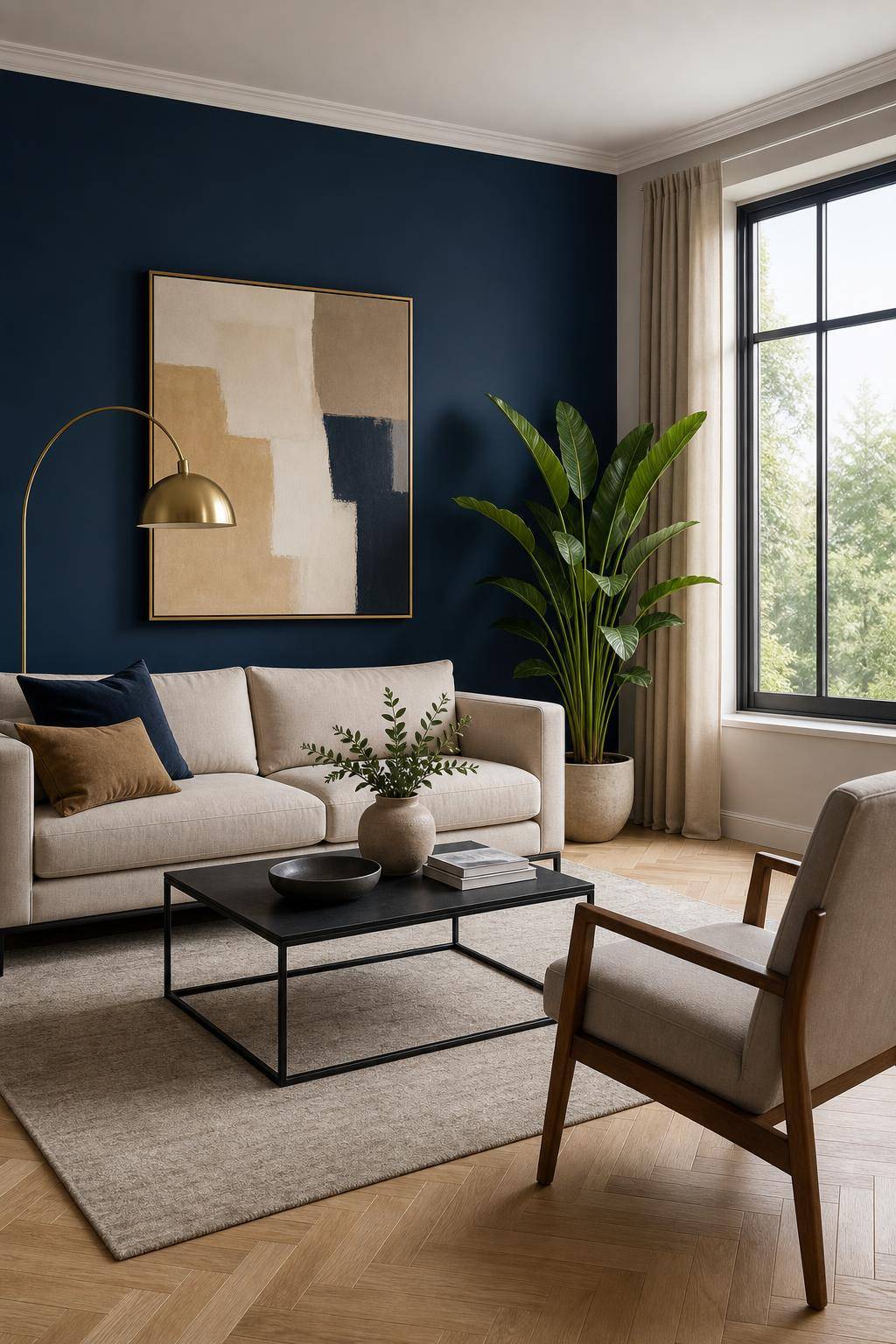 Inspiration: moderne Wandfarben- Experimentiere mit mutigen Akzentwänden in Dunkelblau