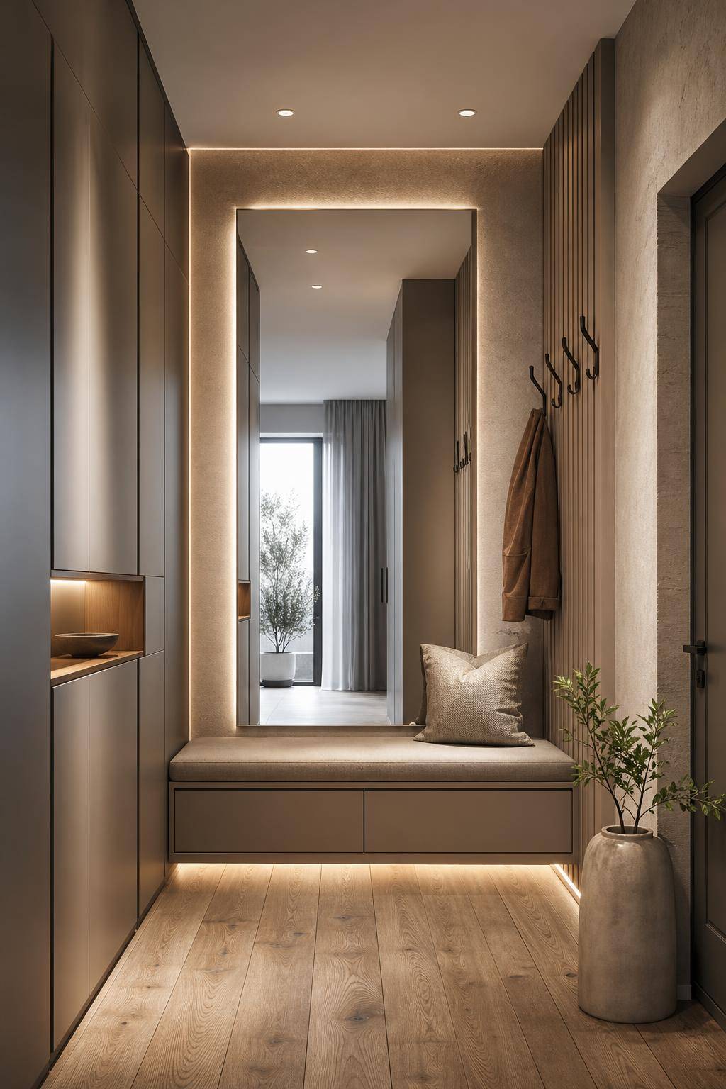 Inspiration für Designer-Flur einrichten- Arrangiere stylishe Sitzgelegenheiten mit Stauraum