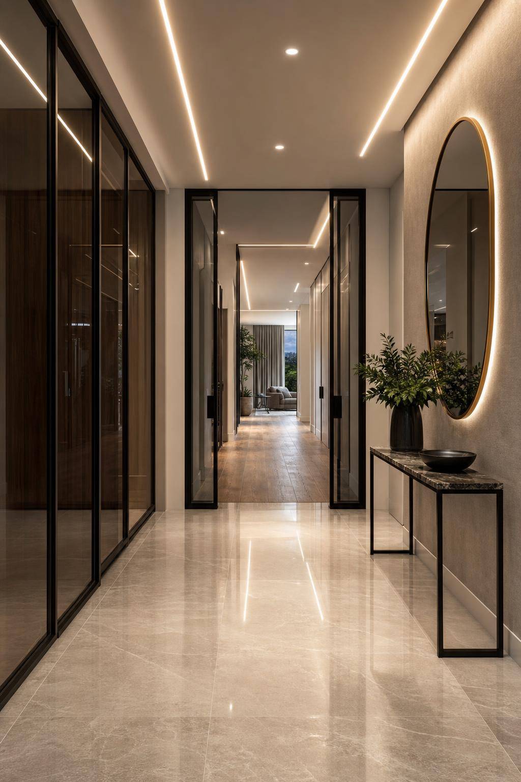 Inspiration für Designer-Flur einrichten- Erweitere den Raum optisch mit Glasdetails