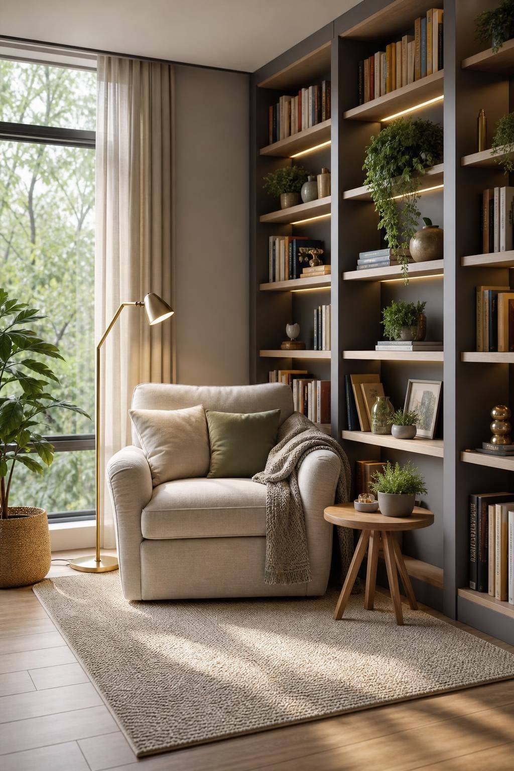 Leseecke gestalten- Arrangiere Bücherregale nah am Leseplatz