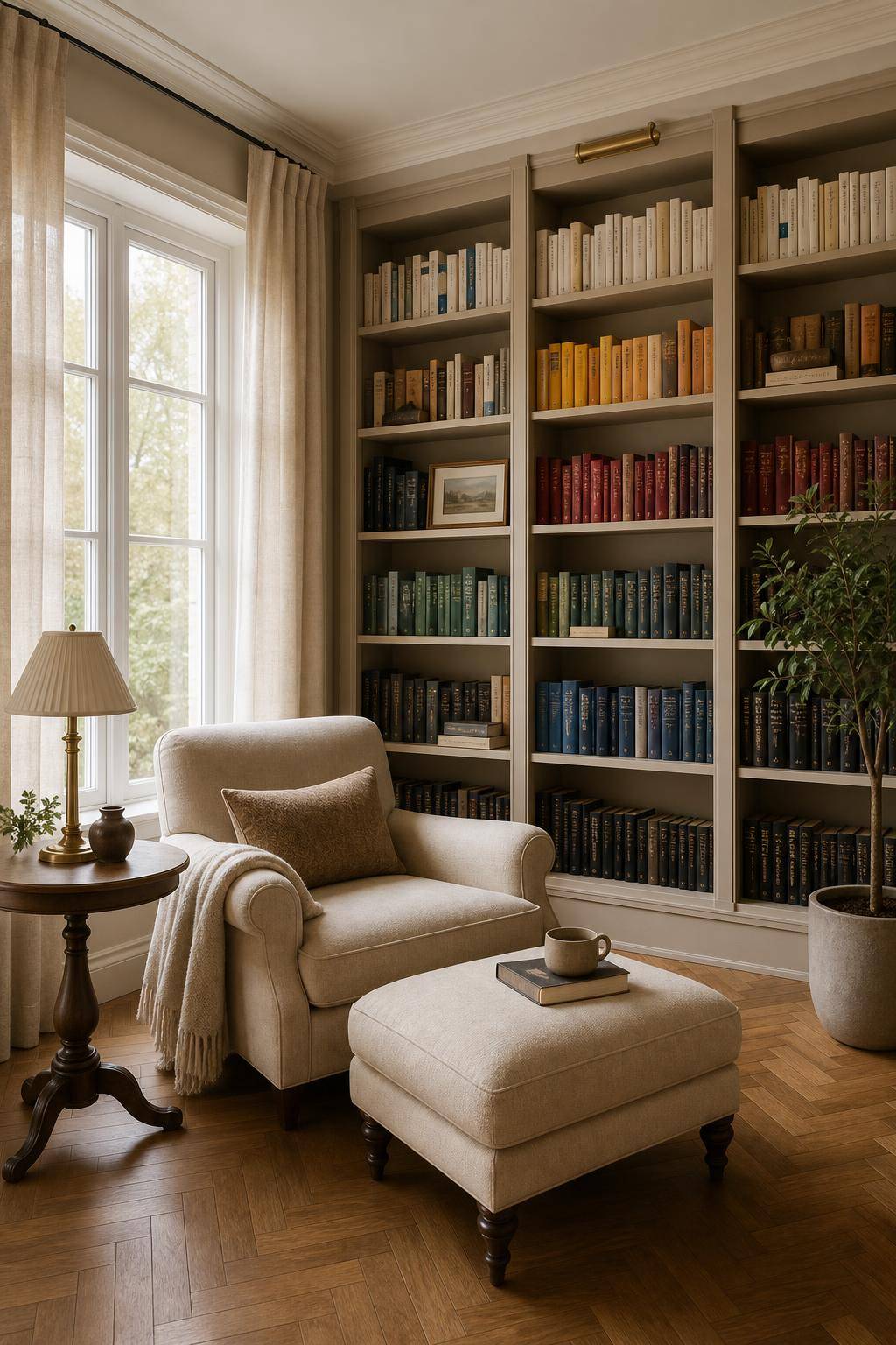 Lesezimmer einrichten: Inspiration und Ideen- Ordne Bücher nach Farben oder Genres