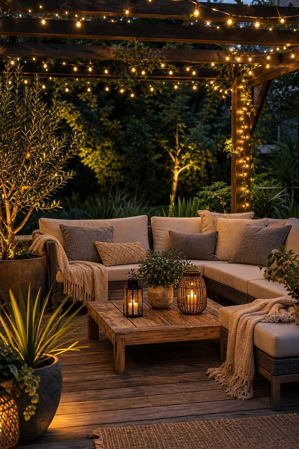 Outdoor-Wohnzimmer gestalten- Beleuchte mit Solar-Lichterketten für Stimmung