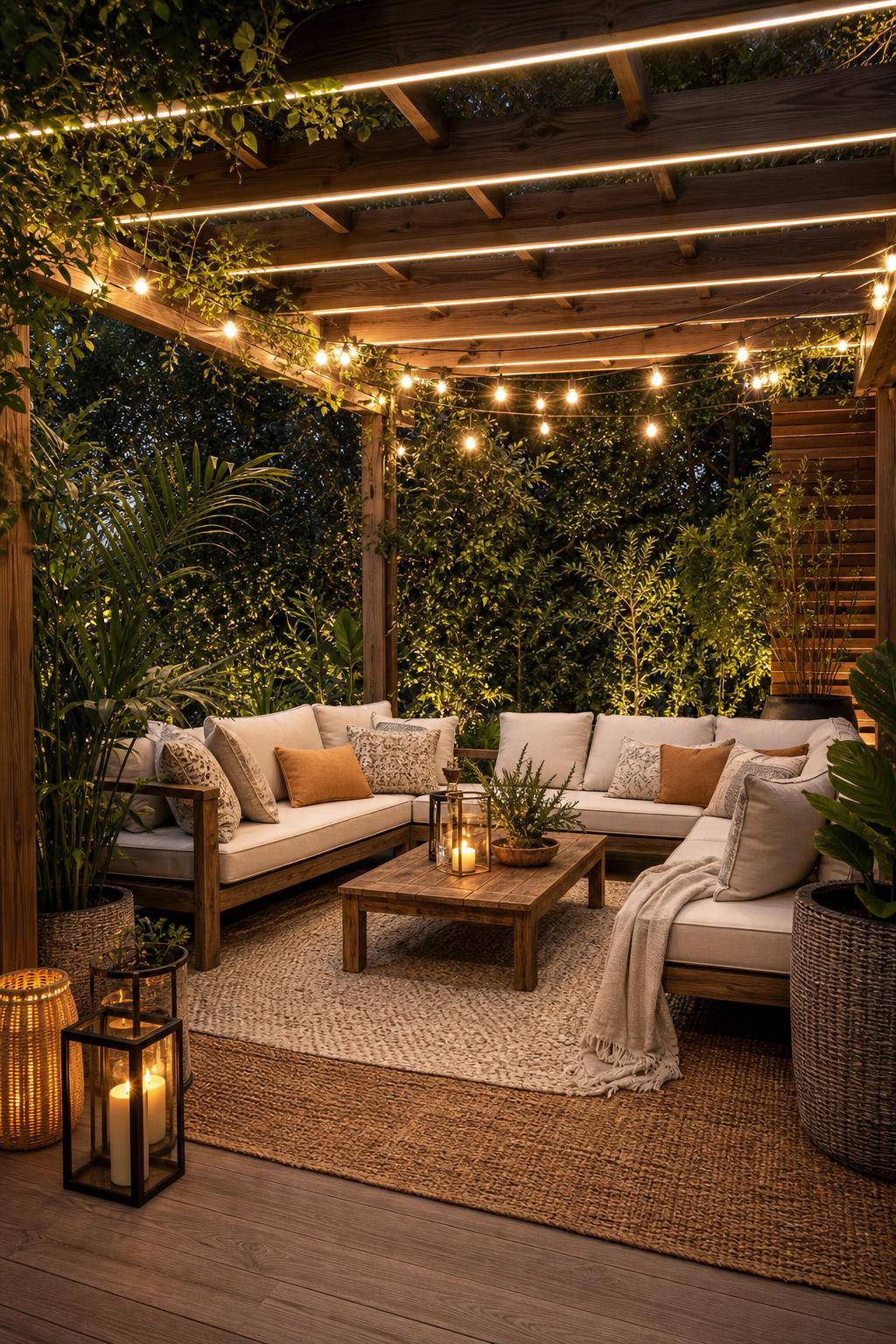 Outdoor-Wohnzimmer gestalten- Experimentiere mit verschiedenen Lichtquellen
