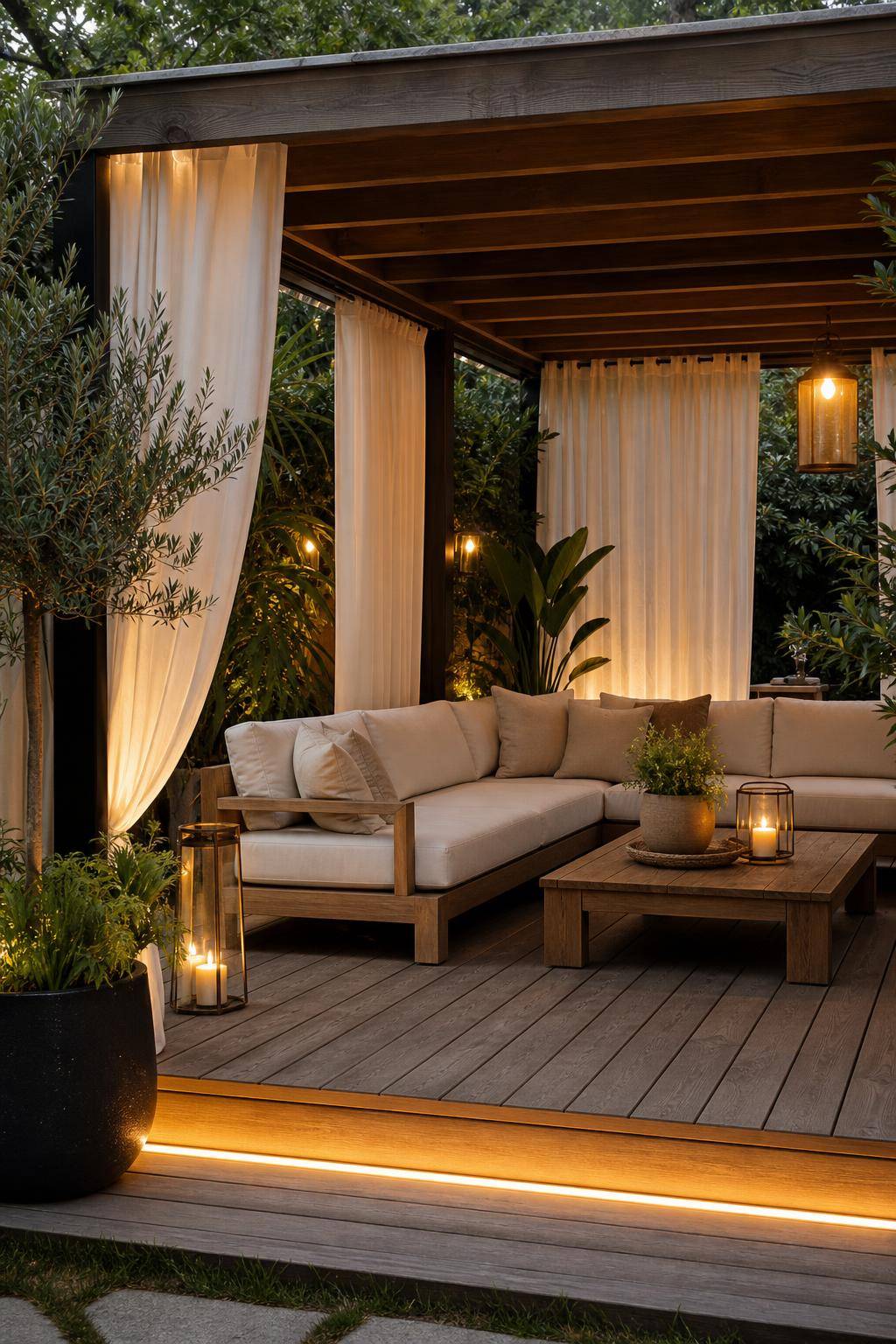 Outdoor-Wohnzimmer gestalten- Installiere Vorhänge für Privatsphäre