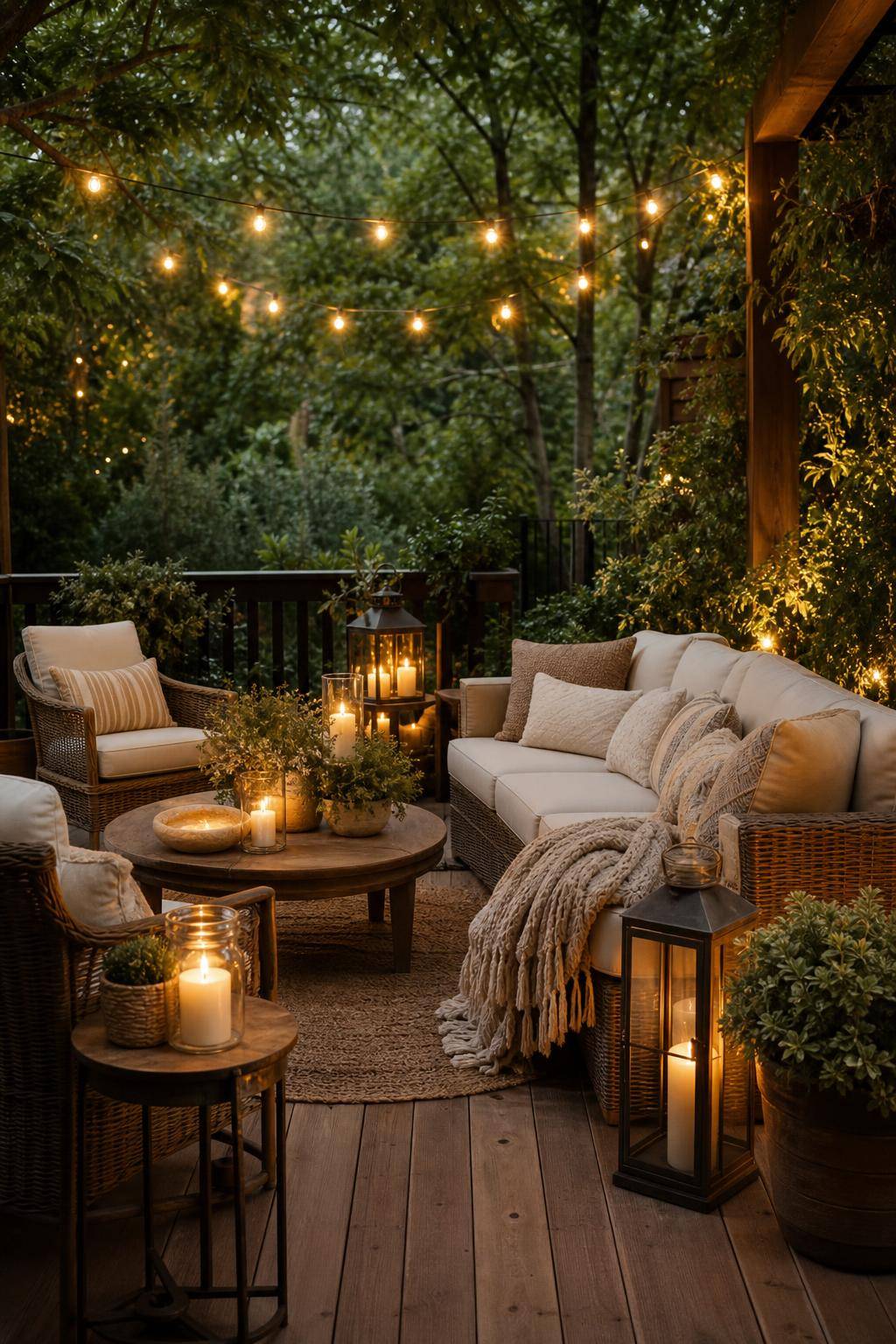 Outdoor-Wohnzimmer gestalten- Platziere Laternen für romantische Abende