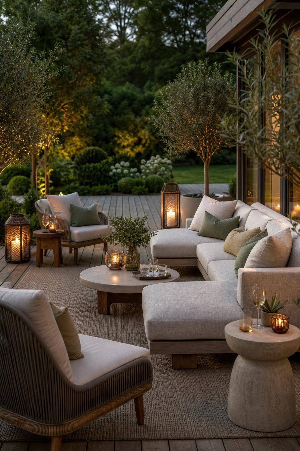 Outdoor-Wohnzimmer gestalten- Stelle Beistelltische für Drinks bereit