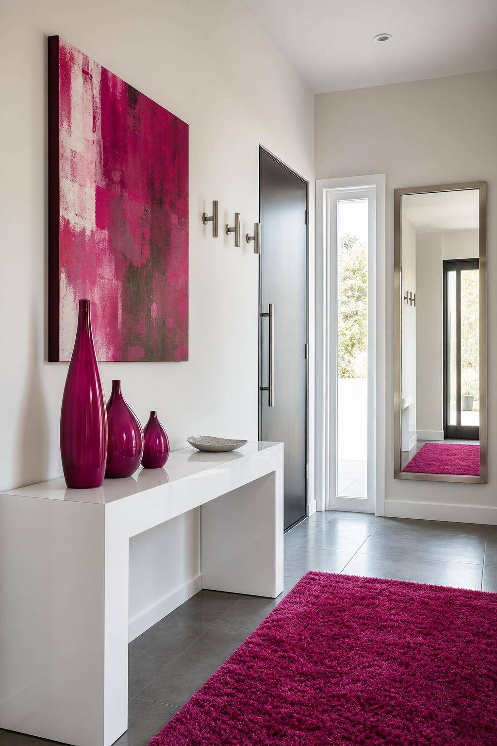 Einrichtungsideen mit der Farbe Fuchsia- Bestücke deinen Eingangsbereich mit fuchsiafarbenen Accessoires