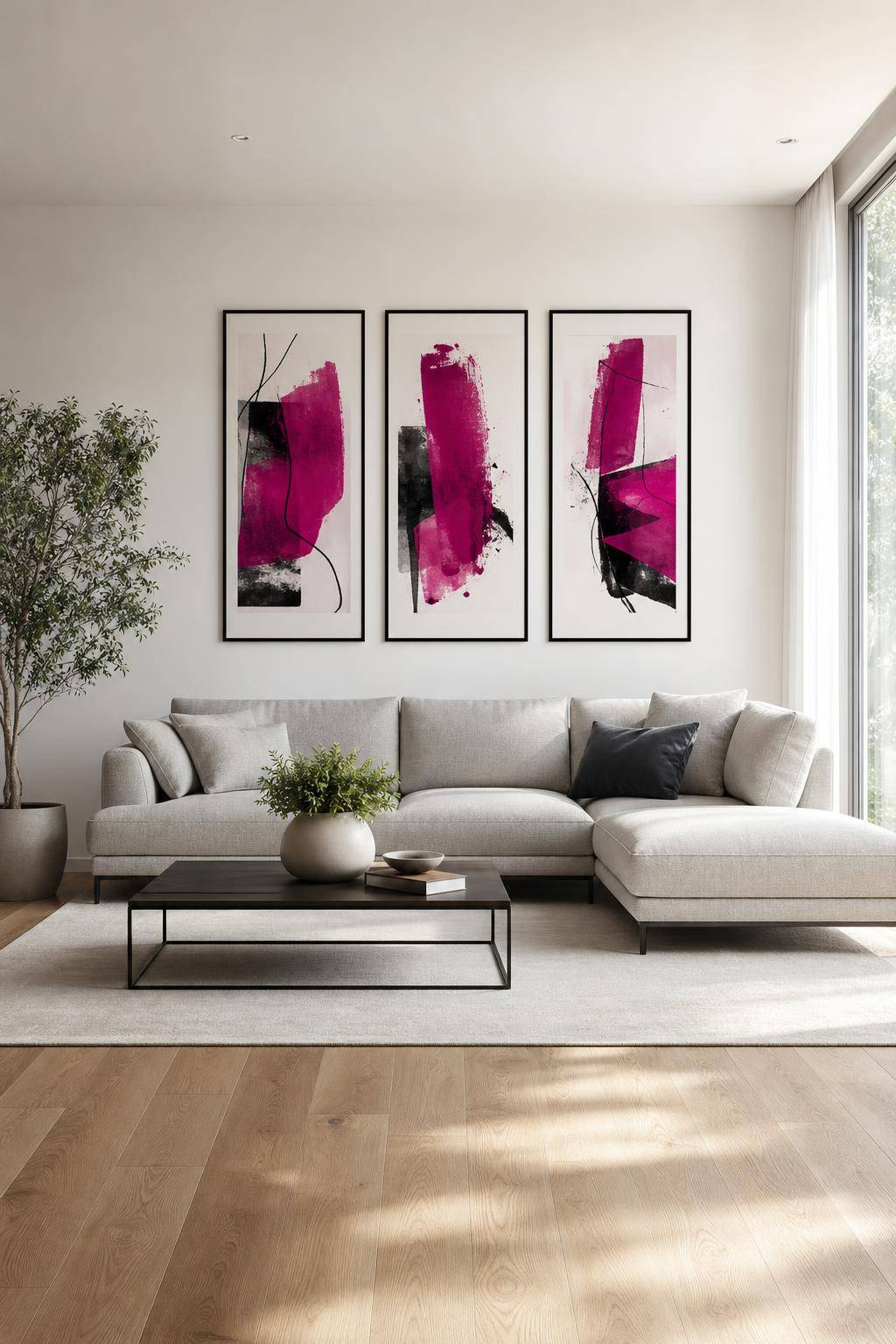 Einrichtungsideen mit der Farbe Fuchsia- Hänge fuchsiafarbene Bilder oder Grafikprints auf