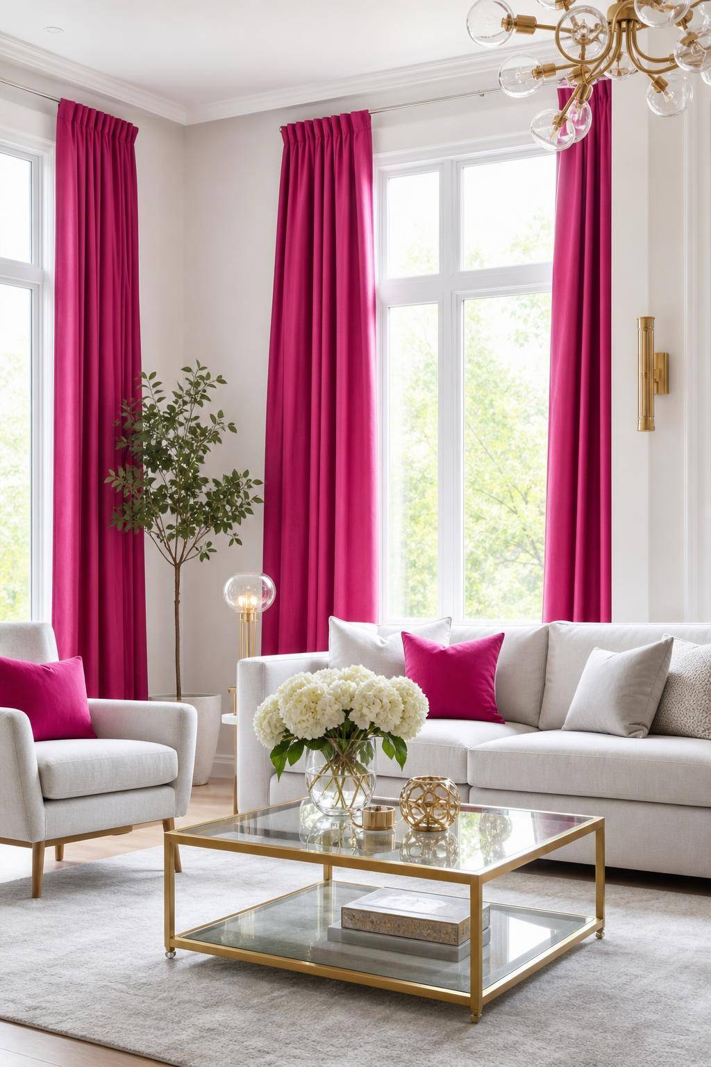 Einrichtungsideen mit der Farbe Fuchsia- Wähle fuchsiafarbene Vorhänge für Frische