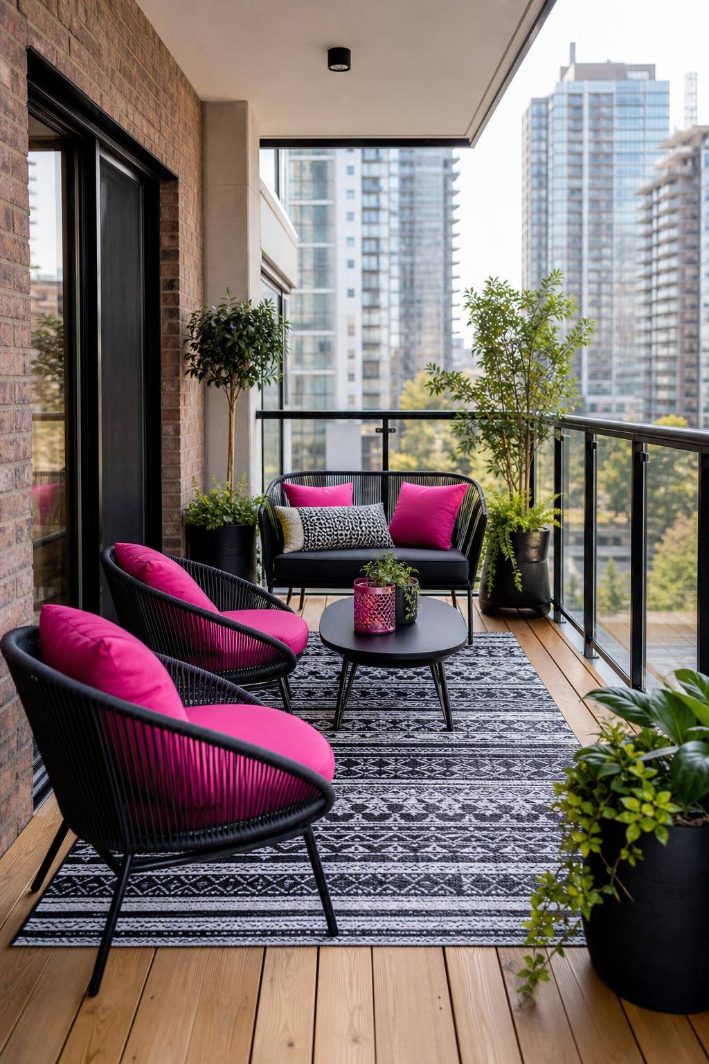 Einrichtungsideen mit der Farbe Fuchsia- Wandle Balkonmöbel mit Fuchsia-Kissen auf
