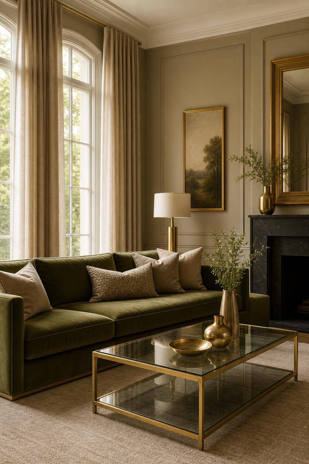 Einrichtungsideen mit der Farbe Khaki-Kombiniere Khaki mit goldenen Akzenten