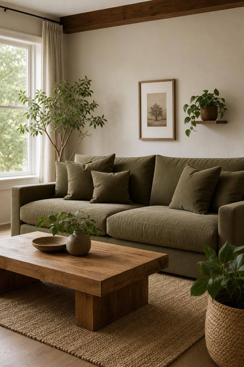 Einrichtungsideen mit der Farbe Khaki- Integriere Khaki-Kissen auf deinem Sofa