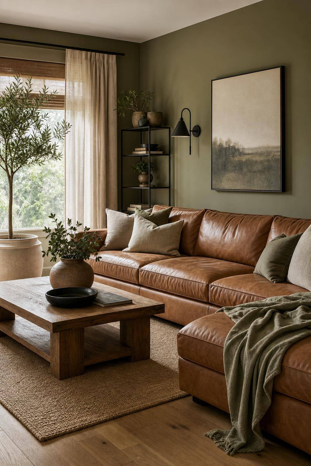 Einrichtungsideen mit der Farbe Khaki- Mixe Khaki mit Holz und Leder