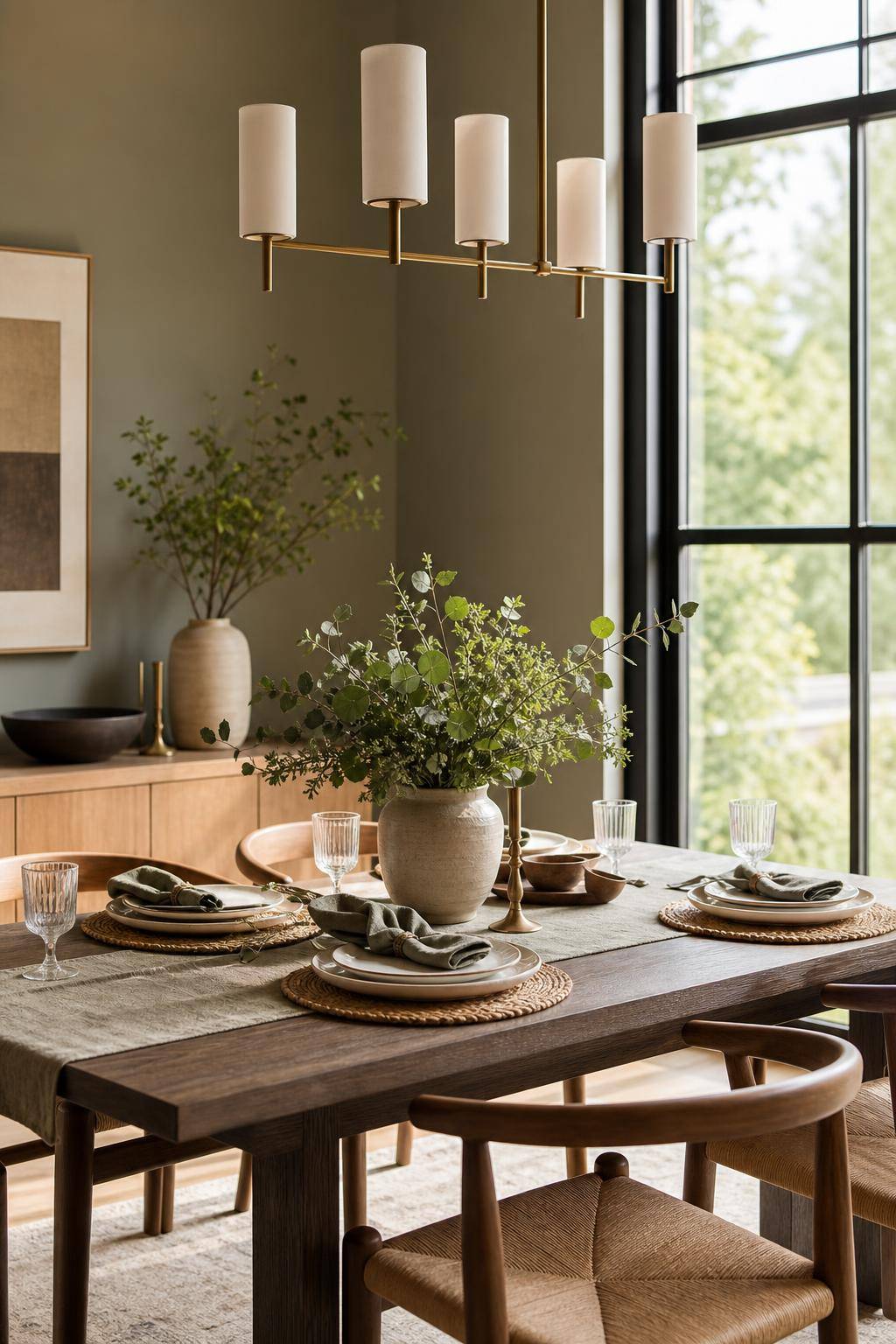 Einrichtungsideen mit der Farbe Khaki- Schmücke den Esstisch mit khakifarbenen Sets