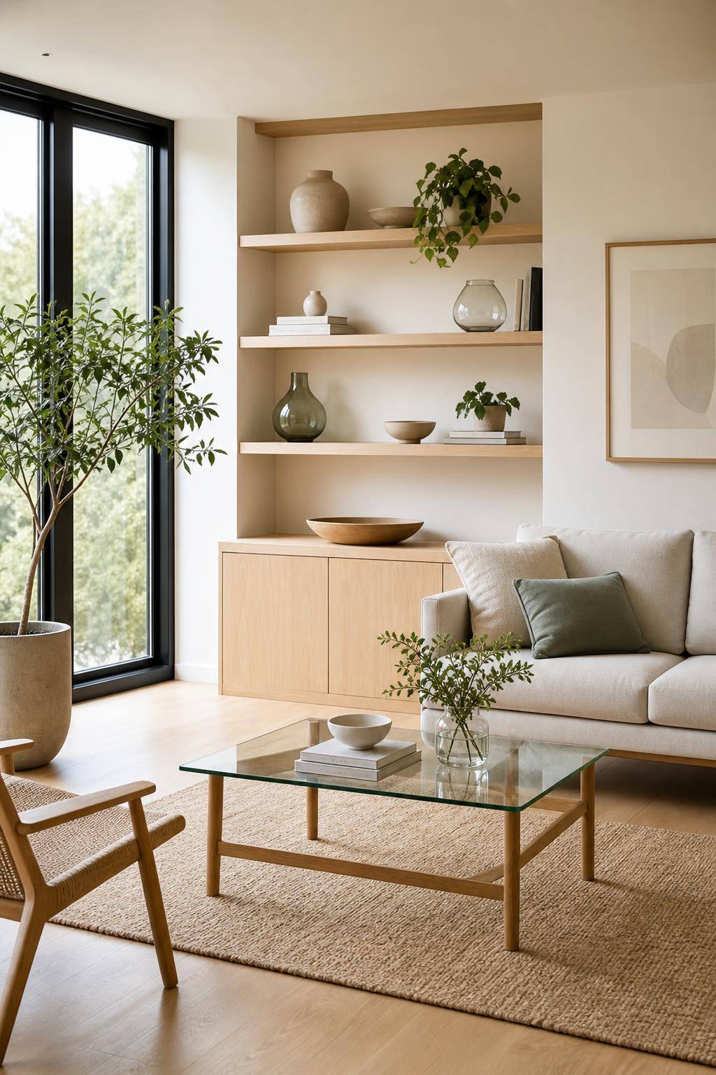 Einrichtungsideen mit hellem Holz- Wähle Deko aus Keramik und Glas dazu