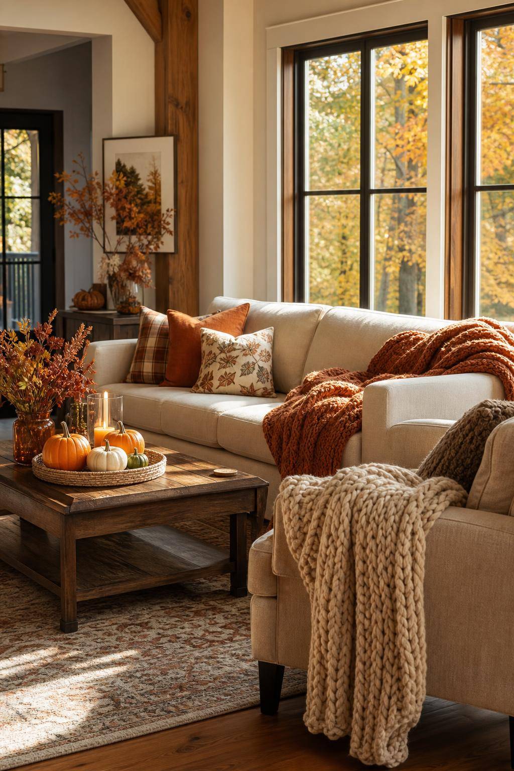 Herbstdeko-Ideen- Lege kuschelige Decken auf Sofas und Sessel