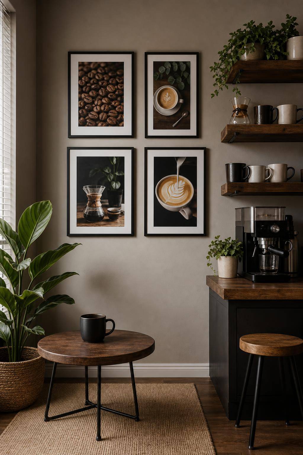 Kaffeeecke einrichten-Gestalte eine kleine Wandgalerie mit Kaffeekunst