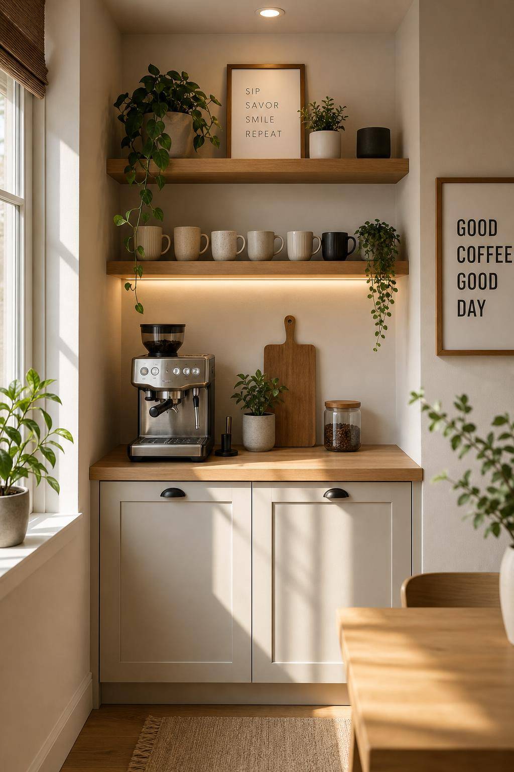 Kaffeeecke einrichten- Ergänze inspirierende Sprüche als Wanddeko