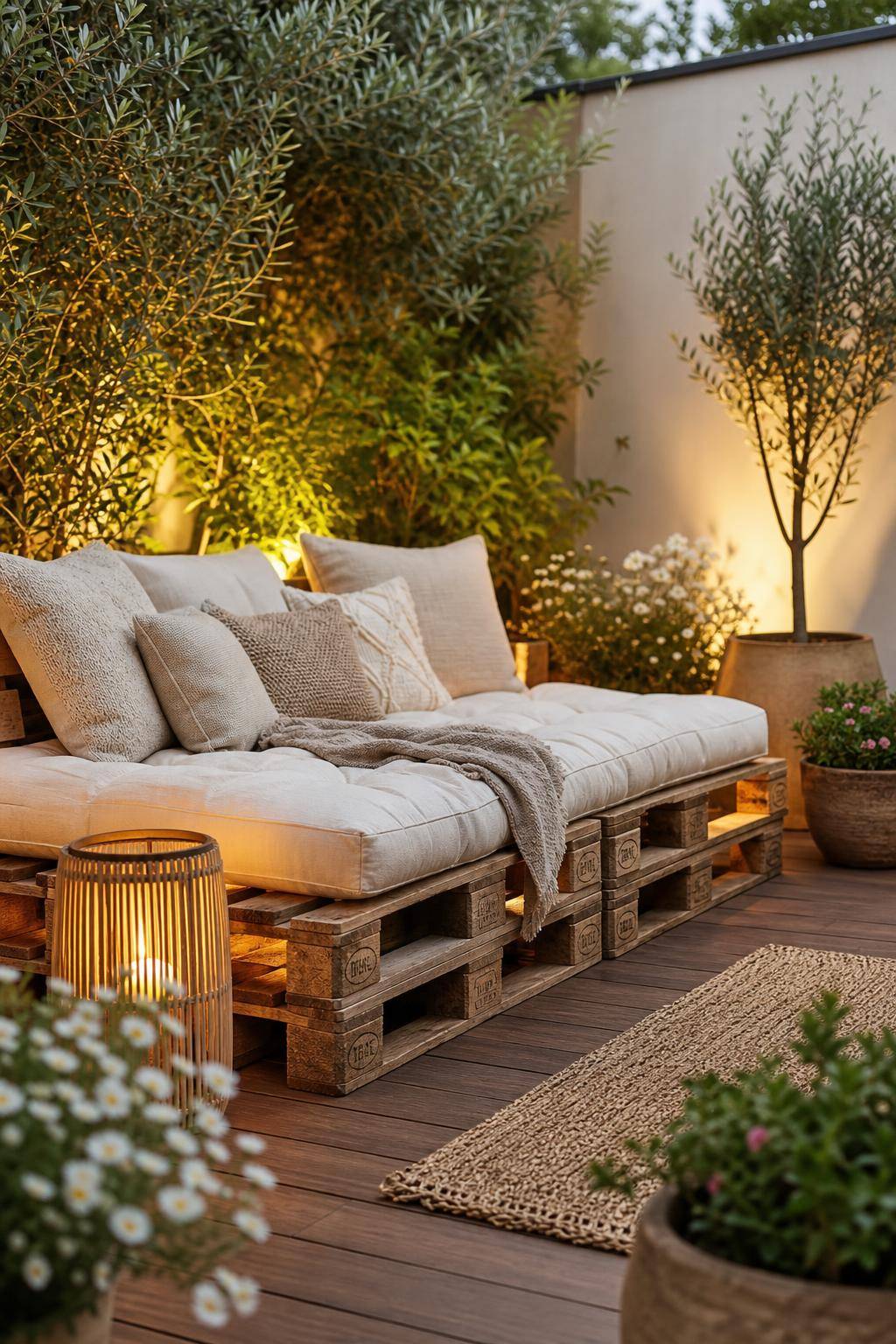 Palettenmöbel-Ideen: Garten und Balkon-Staple Paletten zu einem bequemen Loungebett