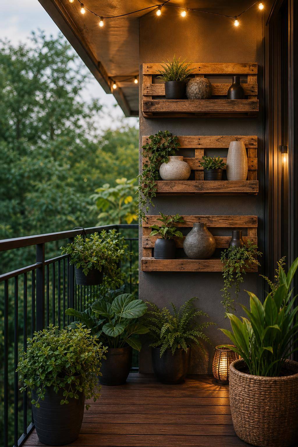 Palettenmöbel-Ideen: Garten und Balkon- Hänge Paletten als Wandregal für Deko auf