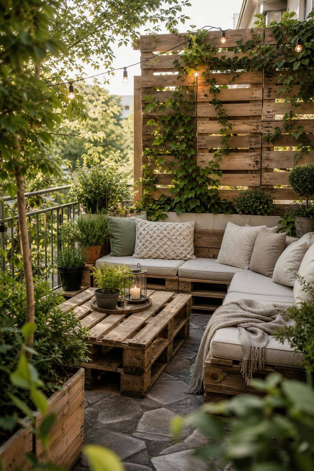 Palettenmöbel-Ideen: Garten und Balkon- Nutze Paletten als windgeschützte Sichtblende