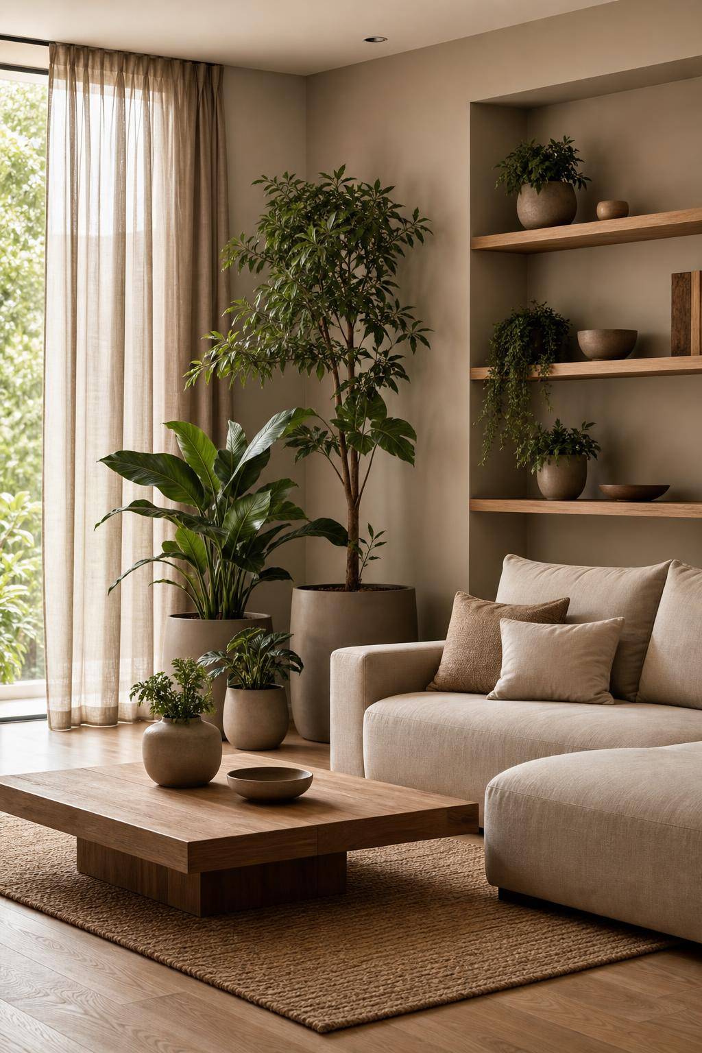 Tolle Ideen: Mit der Farbe Taupe einrichten- Präsentiere Pflanzen in taupefarbenen Übertöpfen