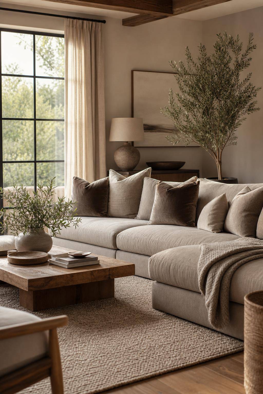 Tolle Ideen: Mit der Farbe Taupe einrichten- Schmücke dein Sofa mit taupefarbenen Kissen