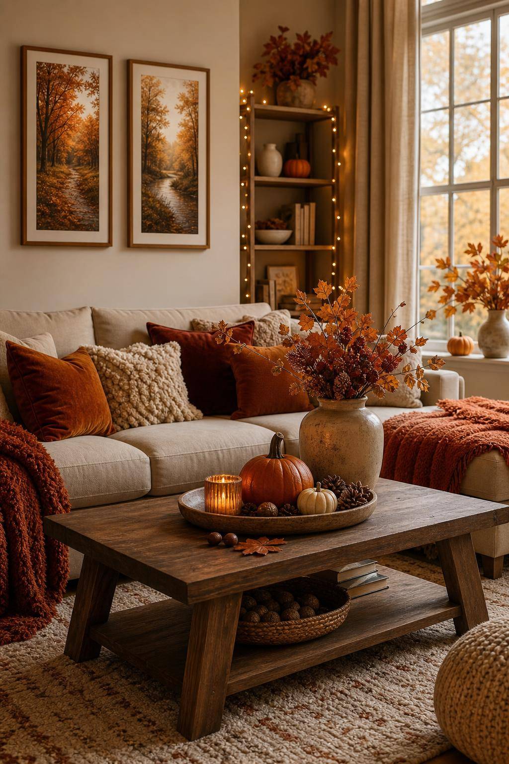 Wohnzimmer herbstlich dekorieren- Tausche ein Wandbild gegen herbstliche Motive aus