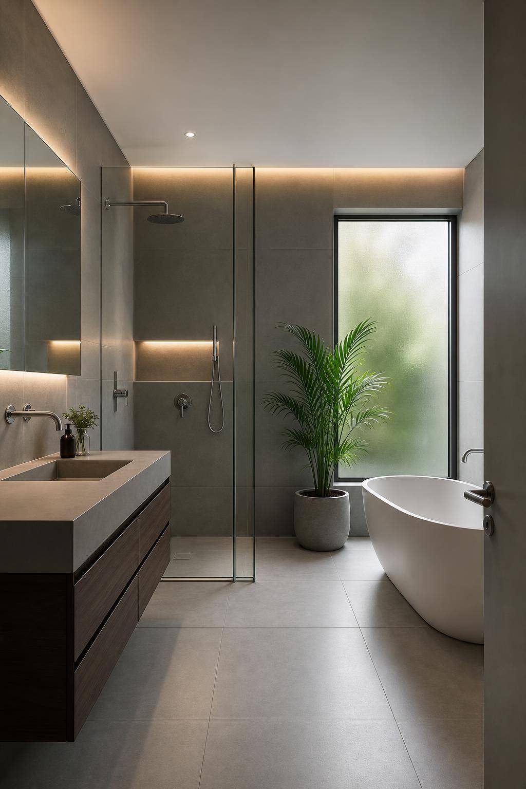 Badezimmer in Grau einrichten- Halte die Einrichtung minimalistisch für Klarheit