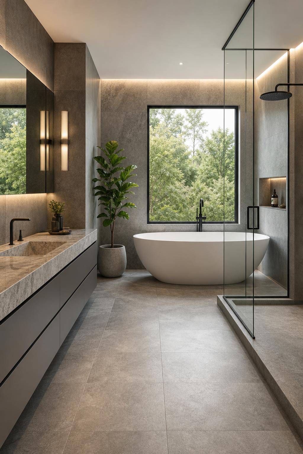 Badezimmer in Grau einrichten- Spiele mit unterschiedlichen Grautönen für Tiefe